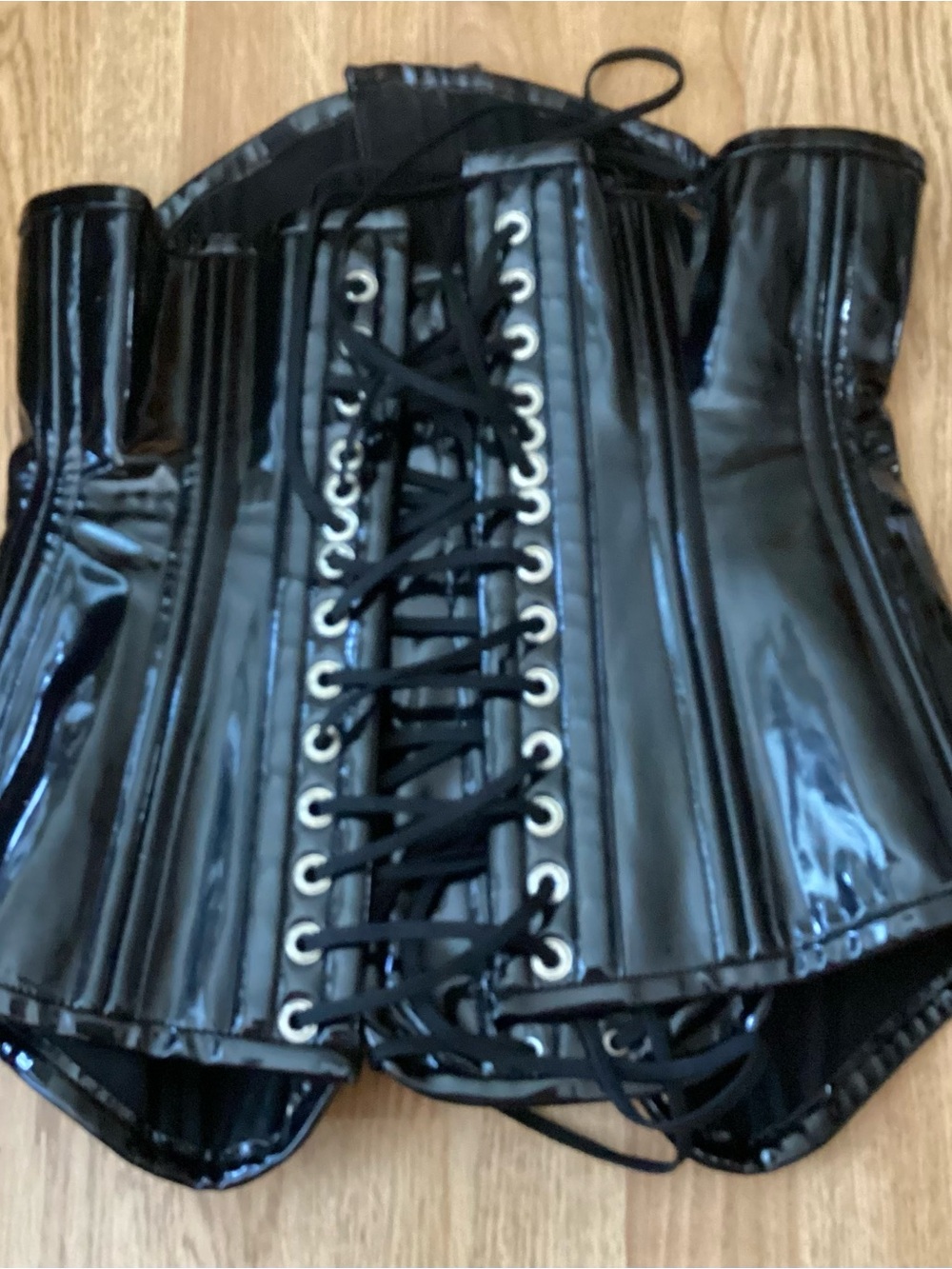 Mystic City Corsets Black Lace-Up Patent Leather Waist Corset Size 28